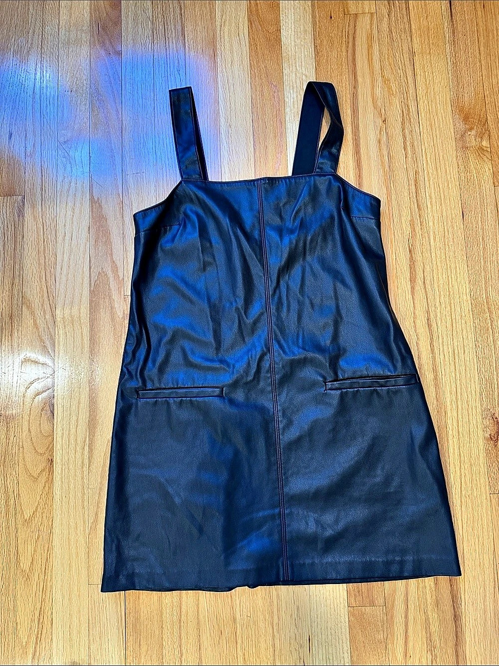 Abercrombie & Fitch Vegan Leather Square Neck Mini Dress Black Medium